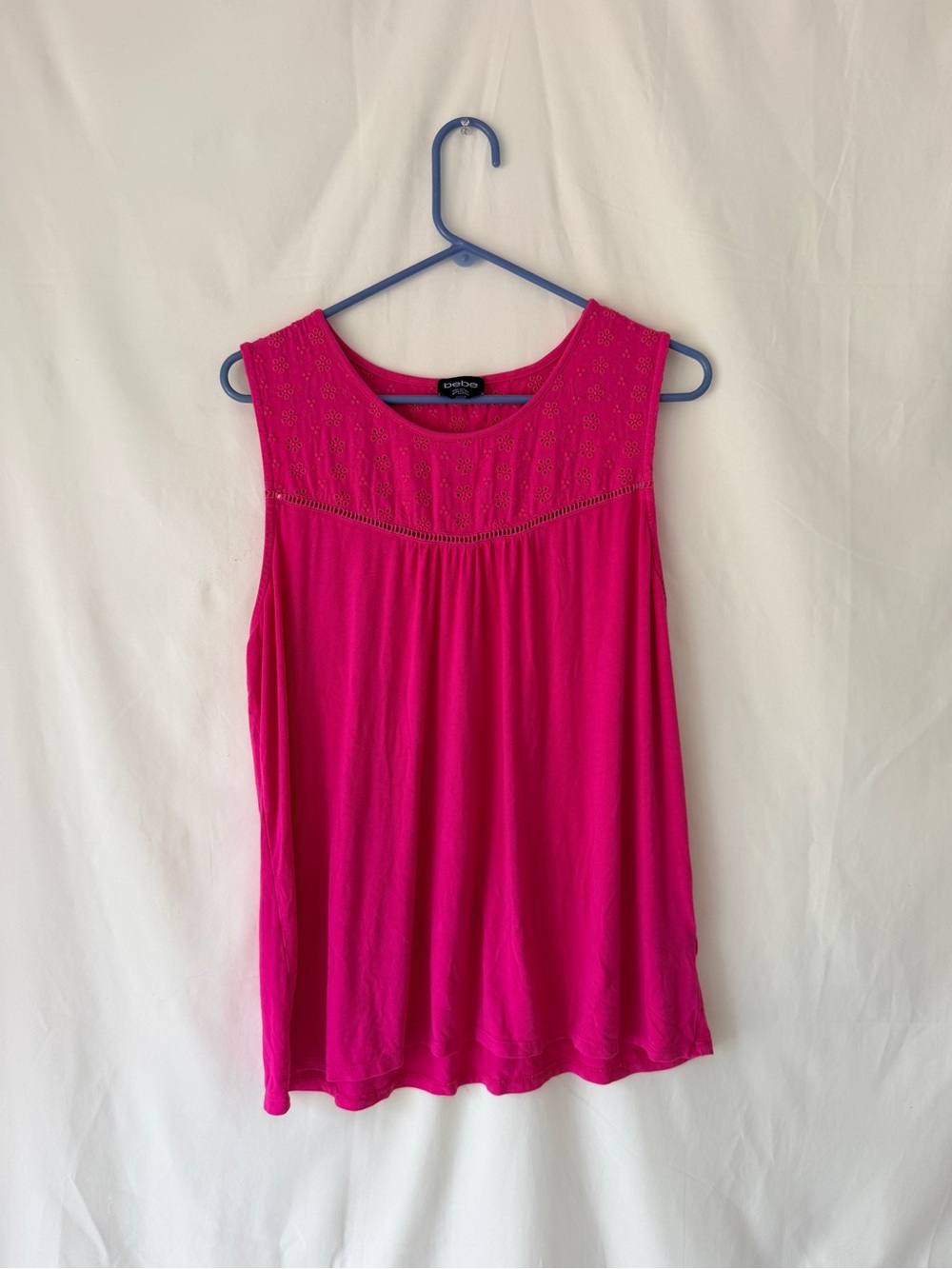 bebe Hot Pink Crochet Yoke Sleeveless Tank